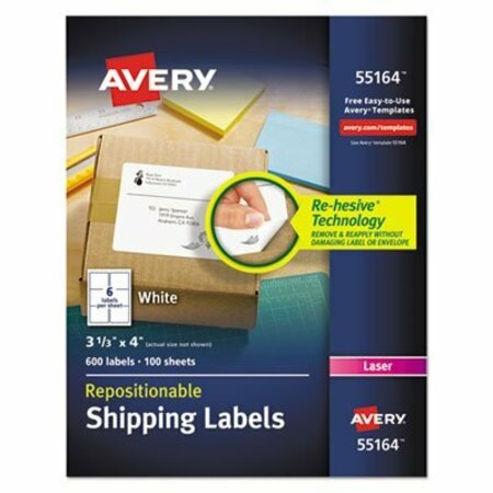 AVERY DENNISON Avery, REPOSITIONABLE SHIPPING LABELS W/SUREFEED, LASER, 3 1/3 X 4, WHITE, 600PK 55164